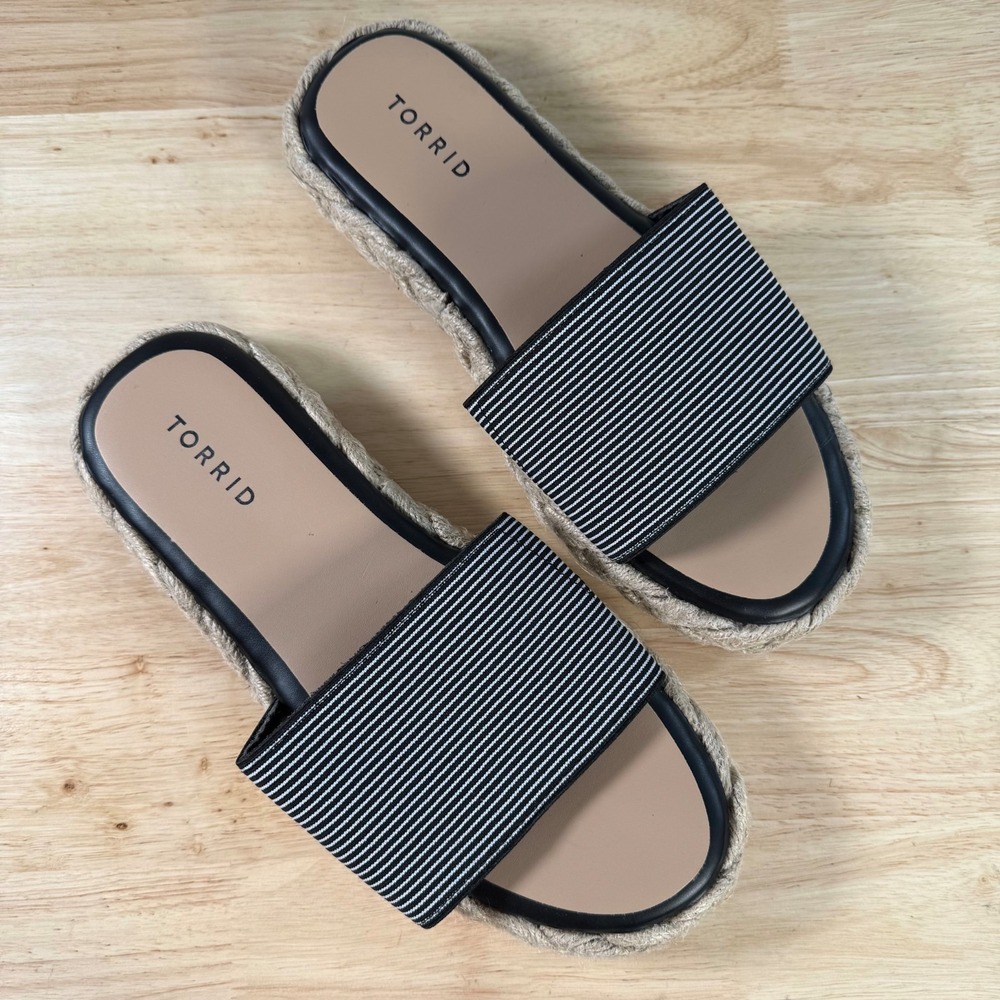 Torrid Single Band Espadrille Platform Slide Women's Black Stripe Sandals - 10